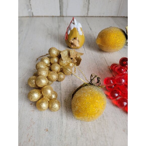 Fruit vintage grape pear mouse lemon unique ornament Xmas set - Picture 2 of 9
